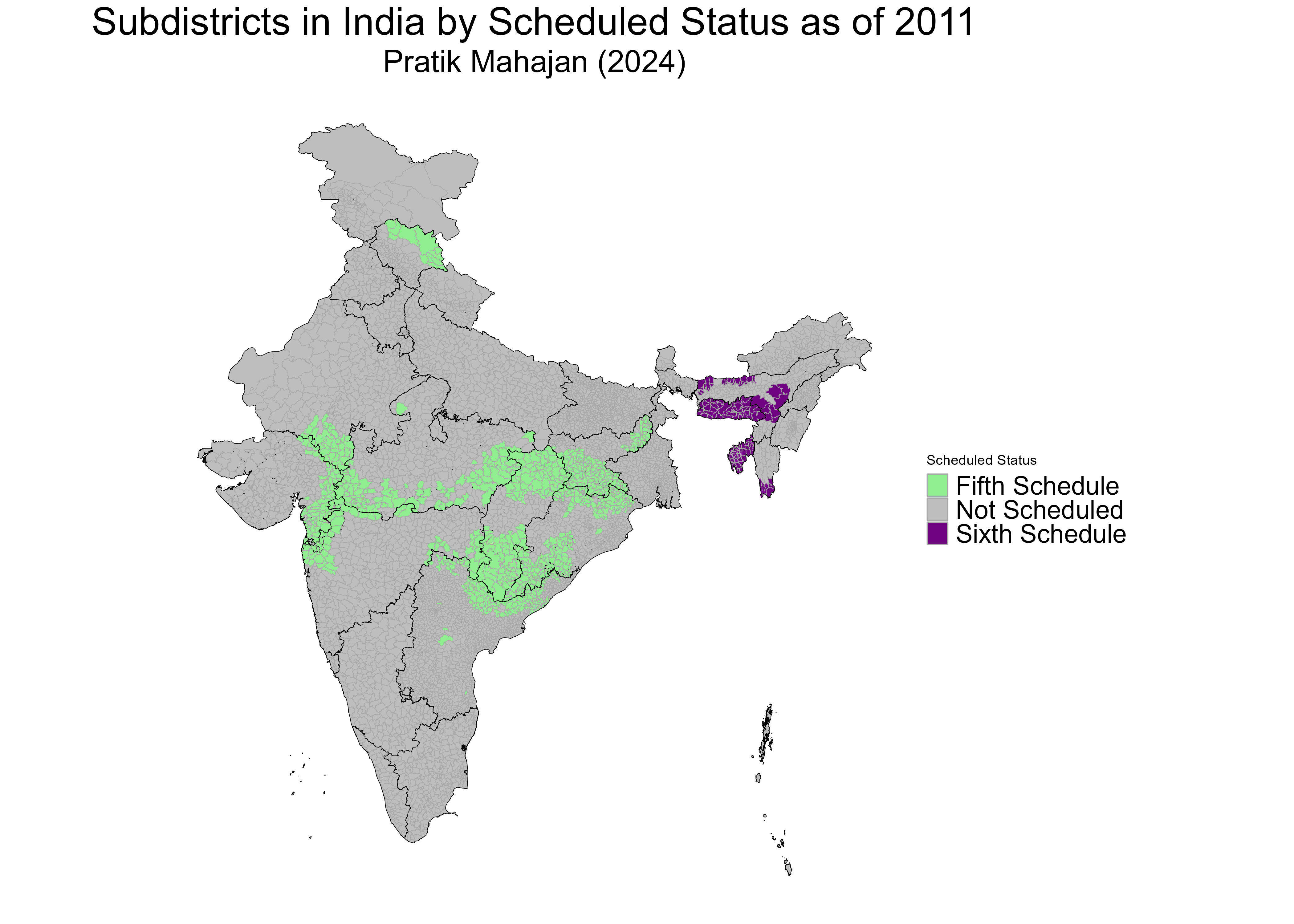 Map from published dataset on scheduled status and local governance in India.